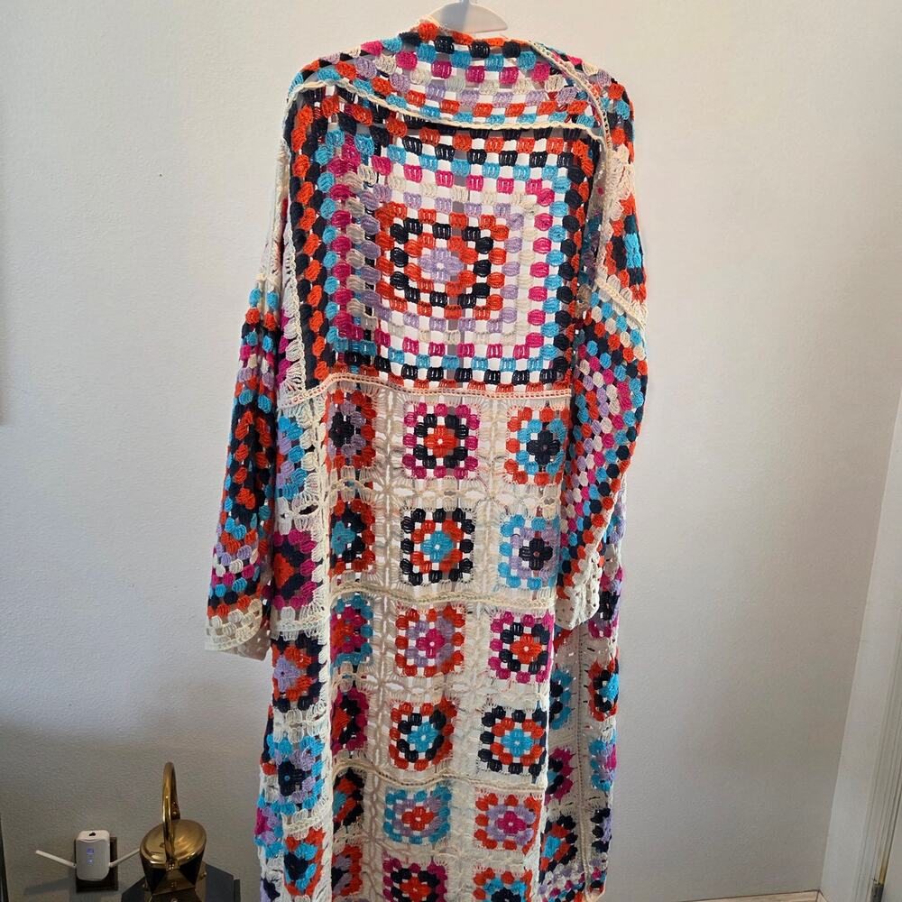 NWOT POL Mosaic Crochet Cardigan Cottagecore Granny Squares Boho O/S